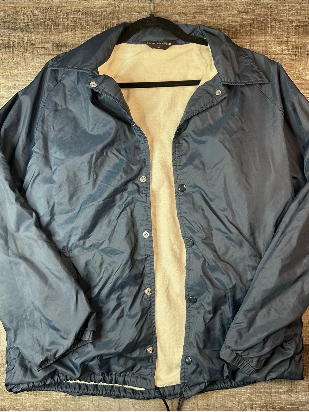 Vintage Sportsmaster Men's Navy Lined Coach Button Up Jacket Adjustable US Made